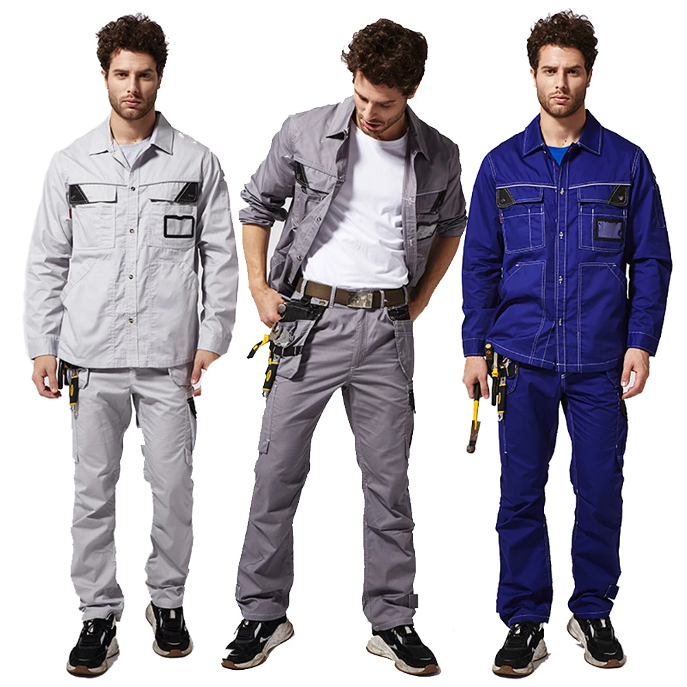 Summer Labor Clothing Workwear Clothes For Men Workmen Work Uniform Car Workshop Shirt and Pants Polycotton Mechanical Suits