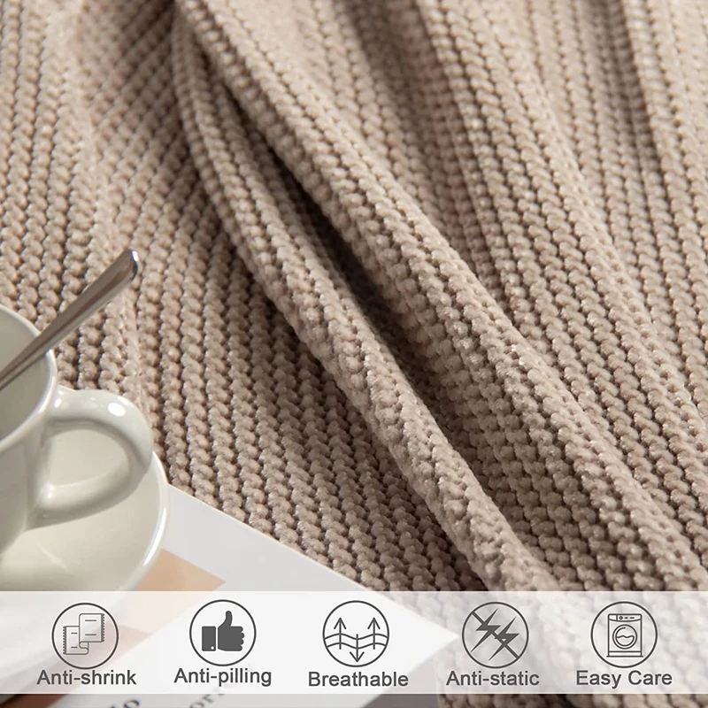 Inyahome вязаное бежевое одеяло для дивана мягкое летнее фермерское синельное в
