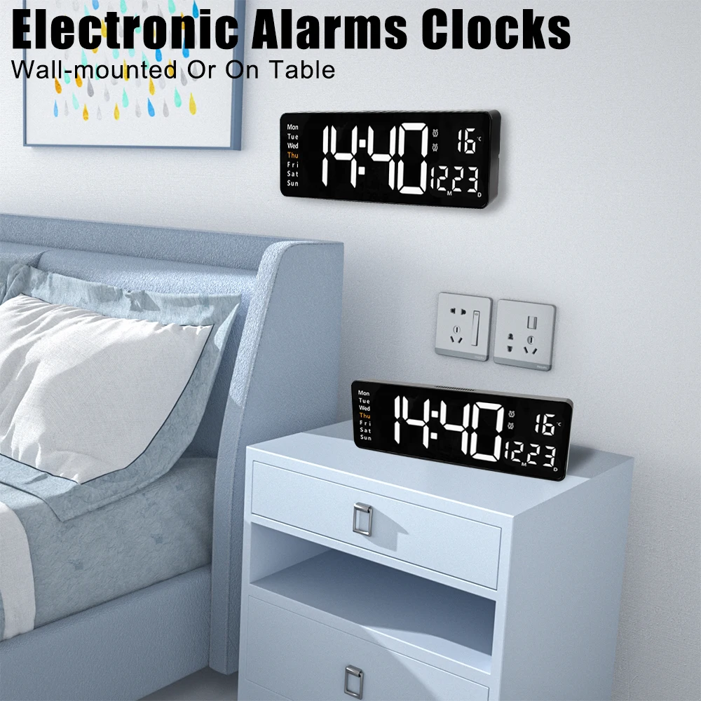 

Электронные часы с отображением даты и недели, настольные настенные цифровые часы с дистанционным управлением, с двумя светодиодами и памятью