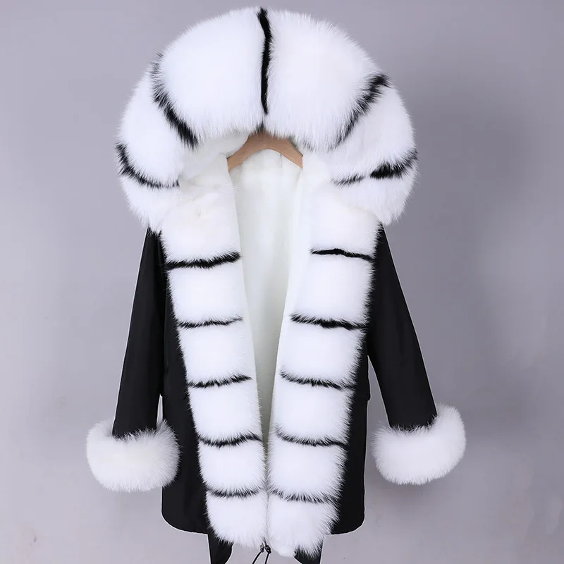 MAOMAOKONG 2022 New Luxury Real Fox Fur Collar Parkas Winter Jacket Women Female Clothing Coat with Fur Cuffs Thick Overcoat