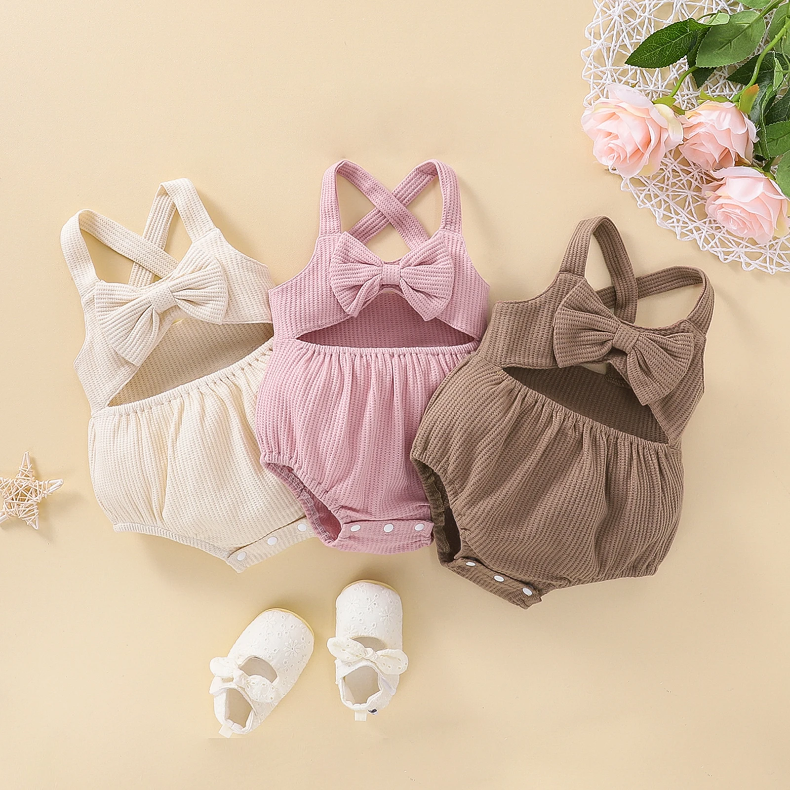 

0-18M Summer Infant Newborn Baby Girl Romper Summer Bow Hollow Out Jumpsuit Playsuit Overall Toddler Girl Clothing Costume D01
