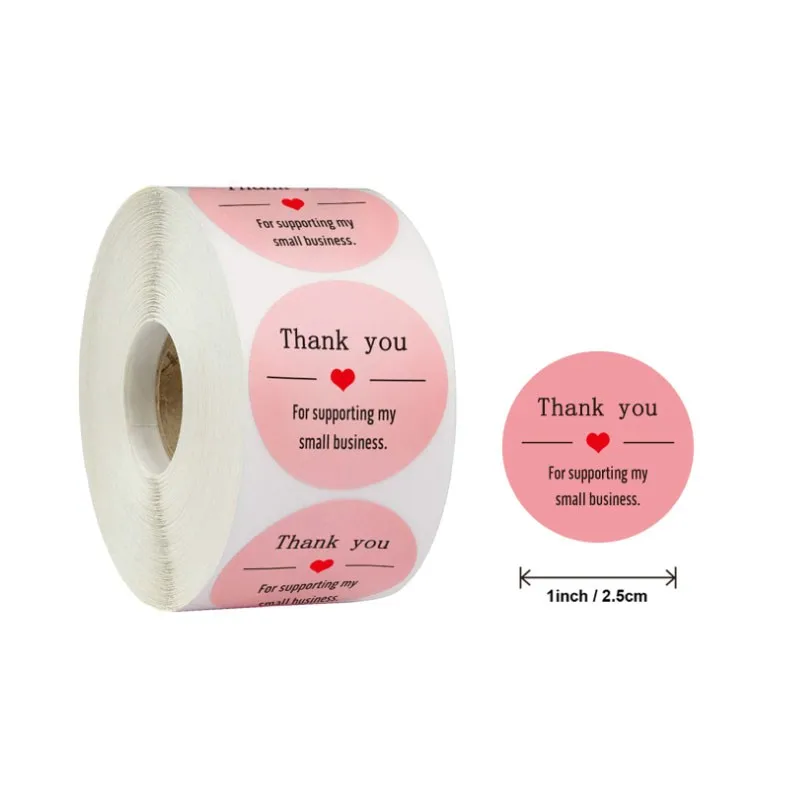 

500pcs/pack Roll pink Thank You black thanks gloss stickers party gift decoration children stationery Handmade 25MM