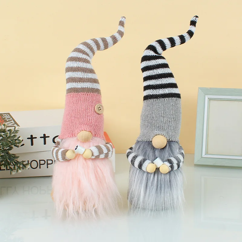 

Holding Cup Doll Decorations Faceless Elderly Knitted Striped Hat Doll Window Decoration