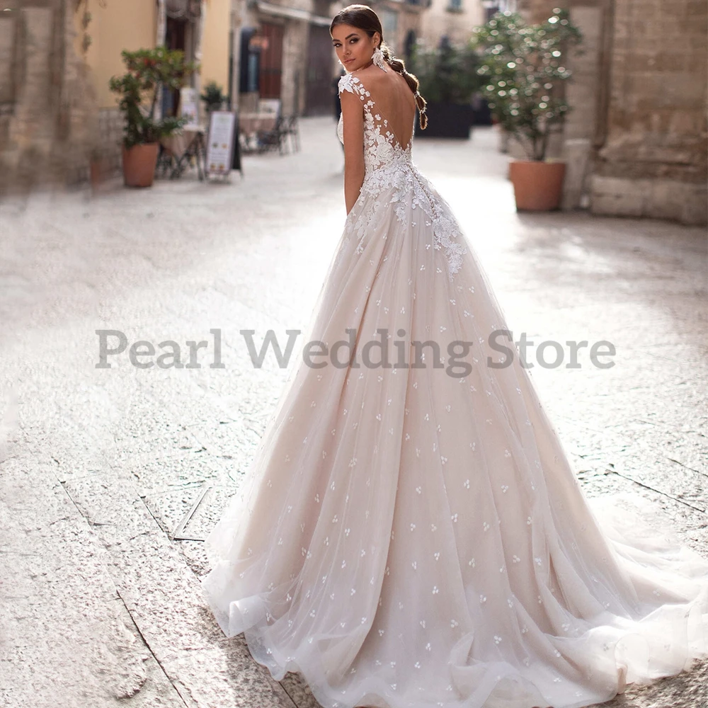 Фото Женское свадебное платье с круглым вырезом, белое фатиновое платье до пола с открытой спиной и аппликацией, несколько размеров, лето №2