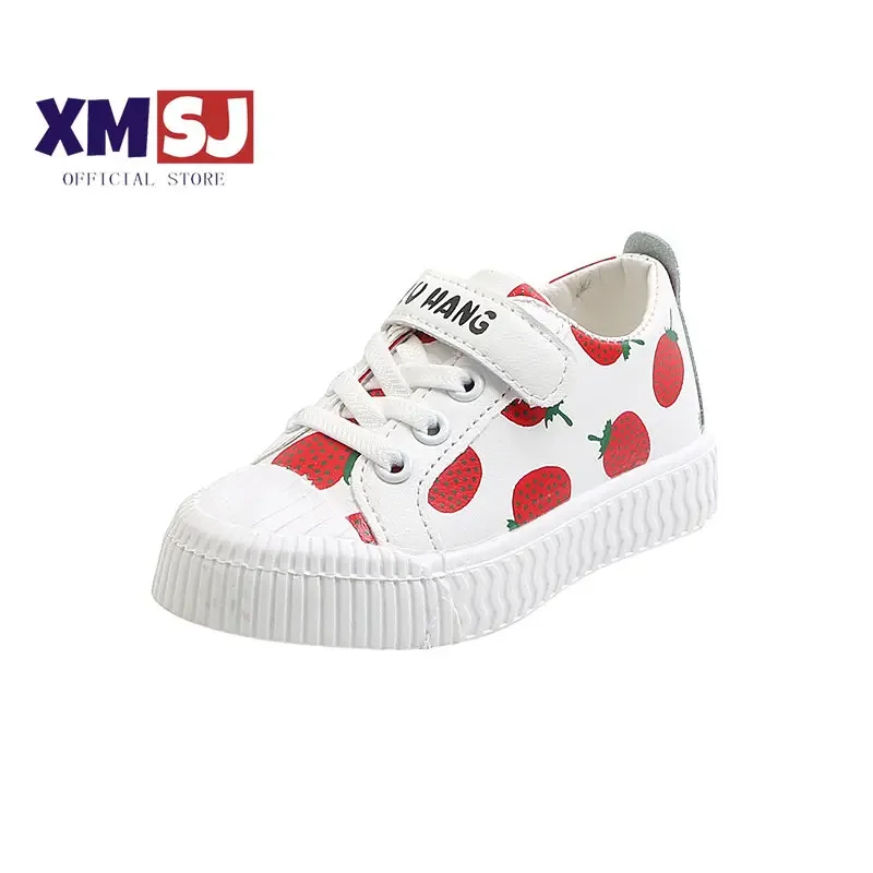 

Hot sale pineapple strawberry spring and autumn new soft bottom girls children students casual non-slip PU leather sports shoes