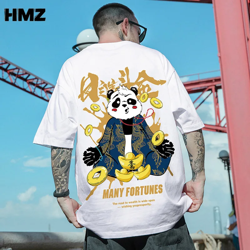 

Футболка HMZ мужская оверсайз с принтом панды, свободная рубашка с короткими рукавами, топ из чистого хлопка в стиле хип-хоп, одежда для пар, у...