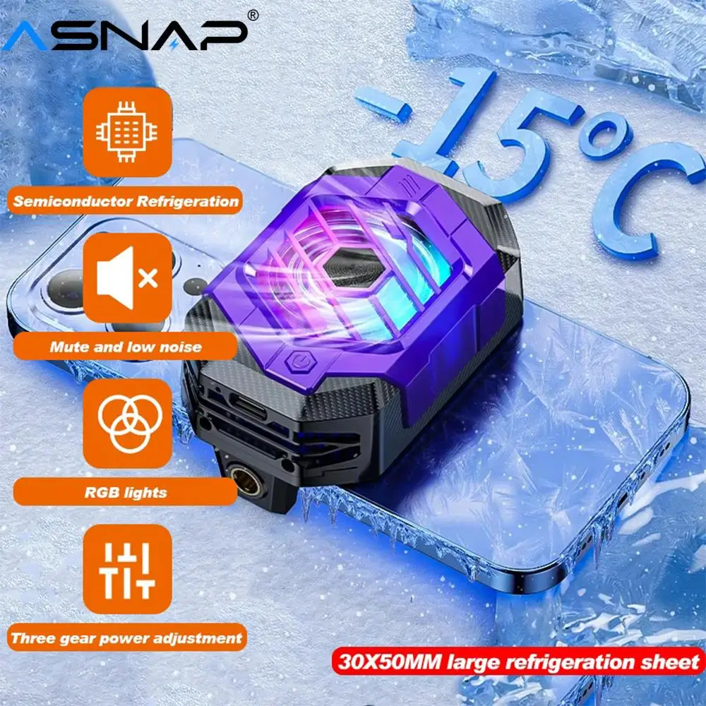 ASNAP RGB Light Phone Cooler Магнитный задний зажим Полупроводниковый радиатор Охлаждающий