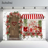 valentines day wooden door gifts photography backdrop flowers red heart room decor photographic background for photo studio prop