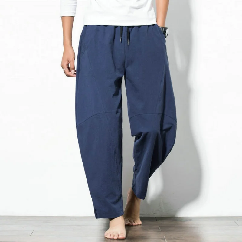 Harem Pants New Men's Cotton Linen Loose Pants Male Casual Solid Color Pants Trousers Chinese Style Plus Size Sweatpants