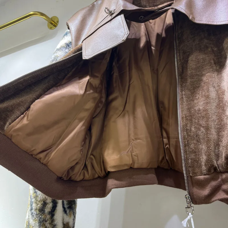 DEAT женское пальто с хлопковой подкладкой в стиле пэчворк из искусственной кожи