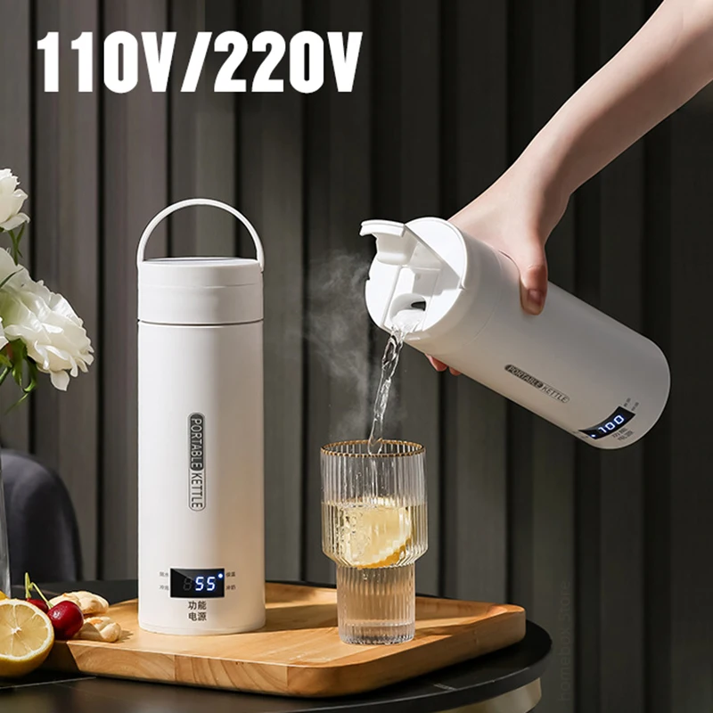 110V/220V Portable Electric Kettle 500ml Travel Boil Water Cup Smart Teapot Thermo Pot Temperature Adjustment Kettle Heating Cup