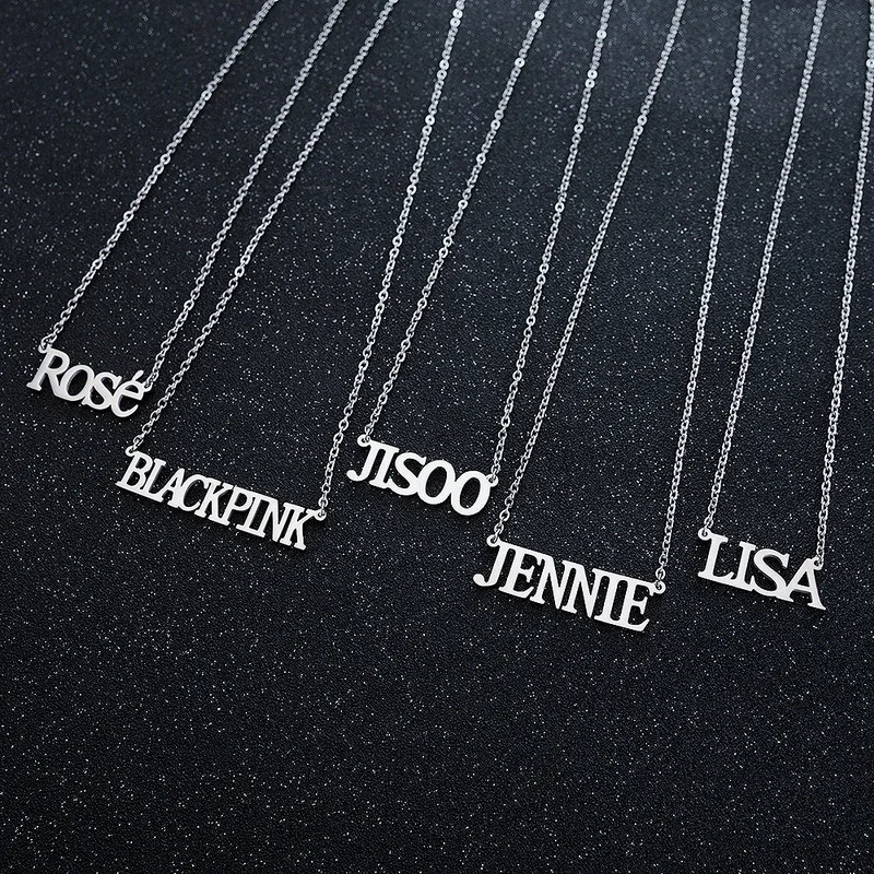 

Men Women Kpop Jewelry Korea Group ROSE LISA JISOO JENNIE Letter Fashion Hip-hop Long Chain Stainless Steel Necklaces