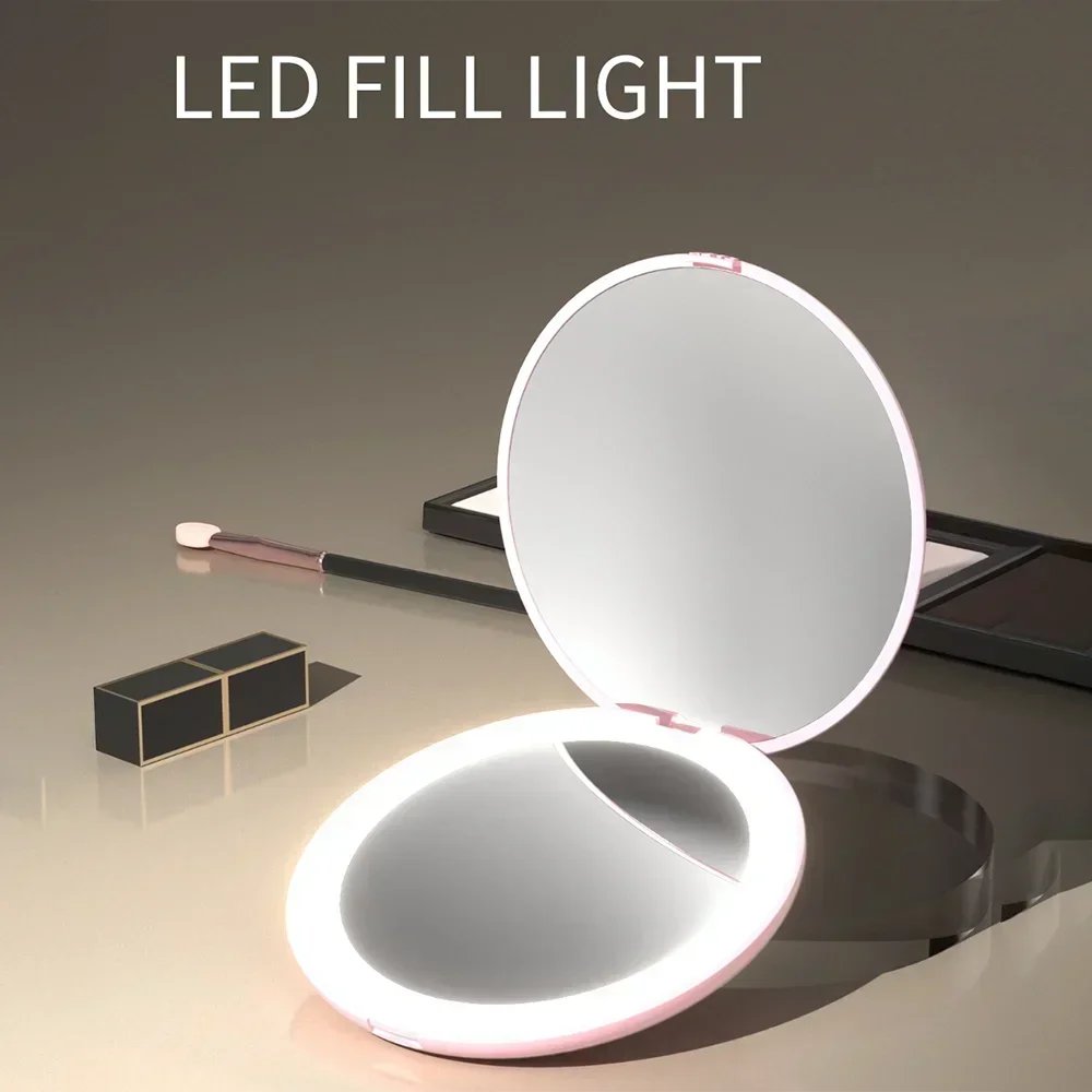 Светодиодное дорожное зеркало для макияжа компактное с подсветкой 3 5 дюйма