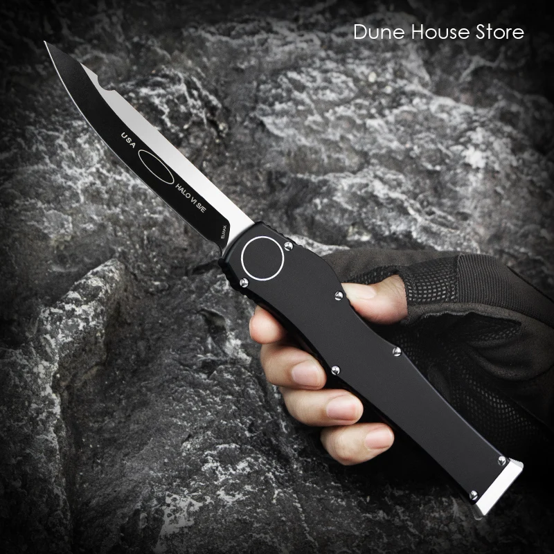 

HL Series Micro OTF Tech Knife HA LO VI 6 Black Drop Point Pocketknives Tactical EDC Self Defense Pocket Knife D2 Steel Blade A4