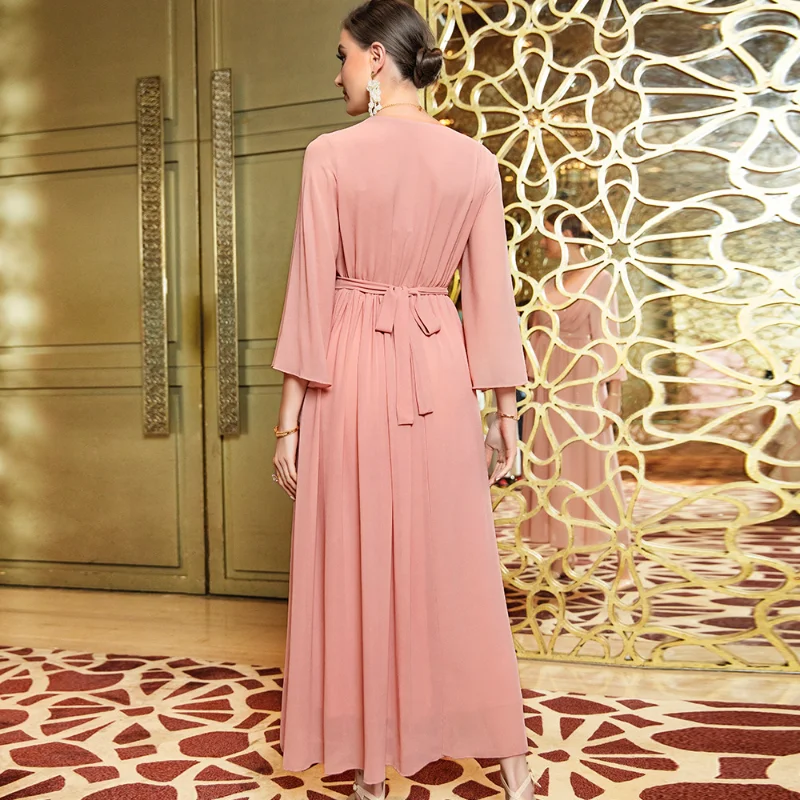 Eid Dress For Women Elegant Pleated Evening Party Bridesmaid Long Dresses Ladies Summer 2023 Luxury Rhinestone Chic Satin Robe