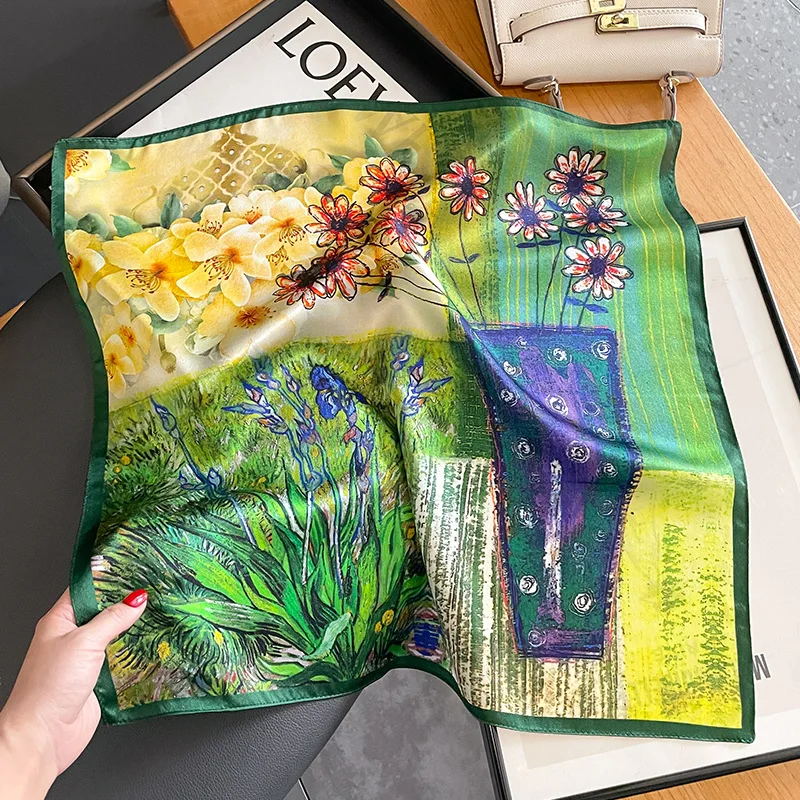 

Женский квадратный шарф из 100% натурального шелка с лентой для волос