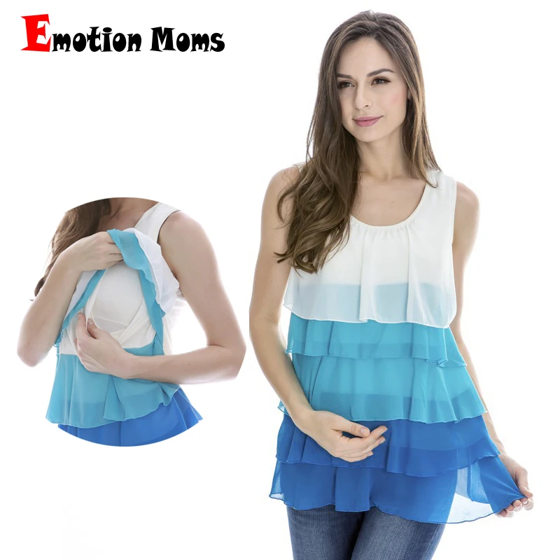 Emotion Moms Sleeveless Breastfeeding Clothes Chiffon Maternity Vest Casual Ruffle Nursing Tank Top Women Lactation Wear