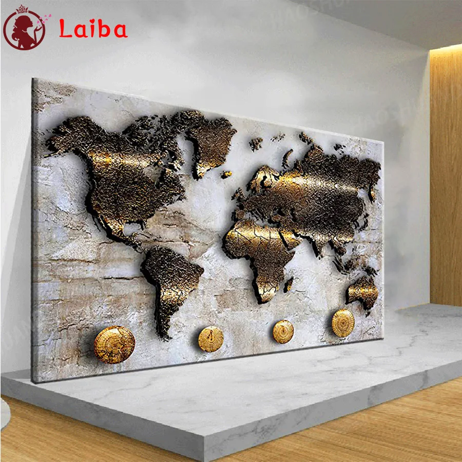 

Алмазная вышивка, Черное золото, Карта мира, современное искусство, алмазная живопись, полная квадратная круглая мозаика, вышивка крестиком, настенное искусство