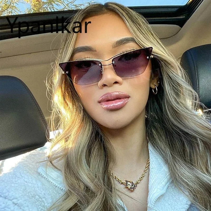

Rimless Cat Eye Sunglasses Women Luxury Brand Quality Fashion Frameless Sun Glasses Woman 2022 Gradient Square Sunglass 36106