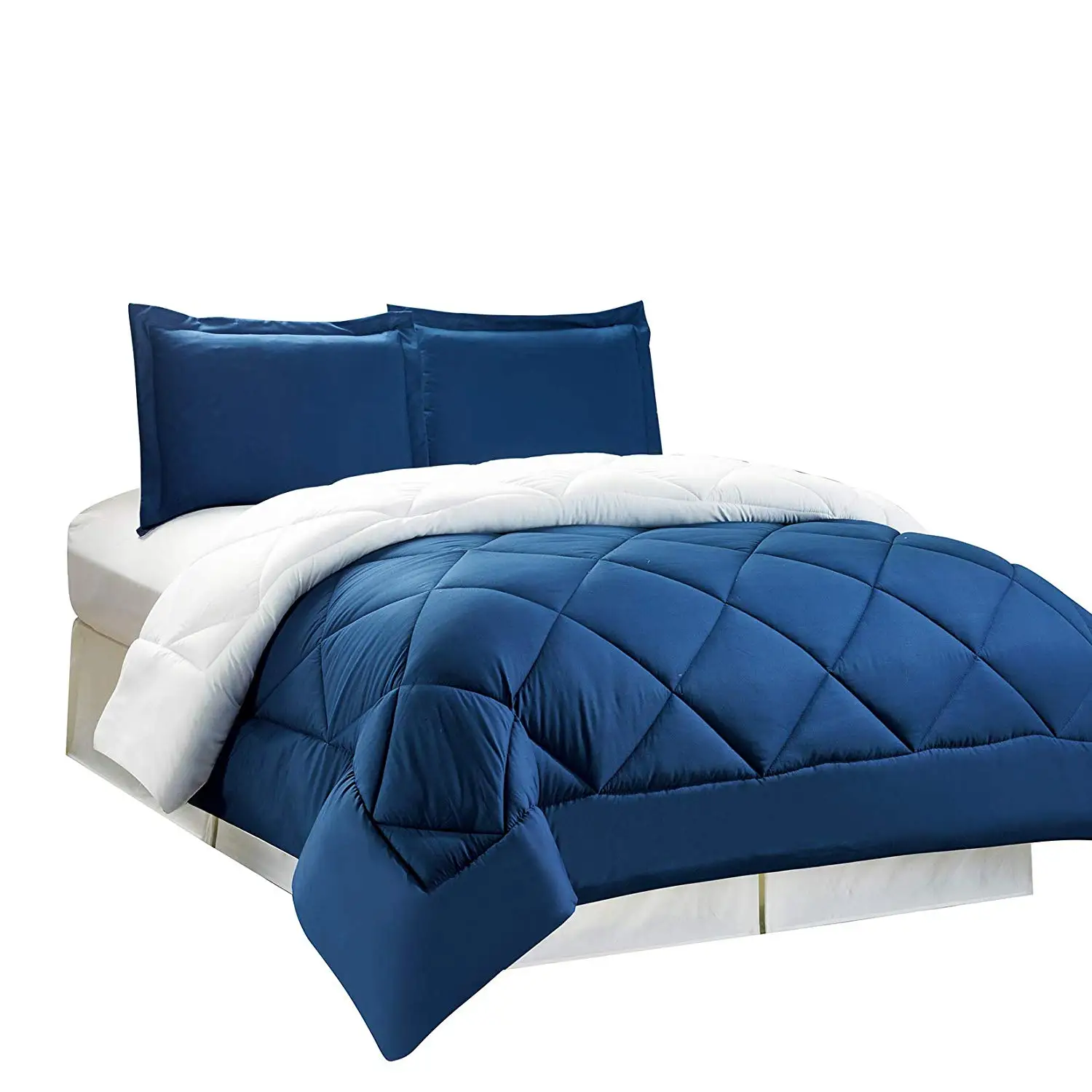 

Down Alternative Reversible Comforter Set Black and Twin Size Bed Plaid Bed Cover Solid Color Quilt