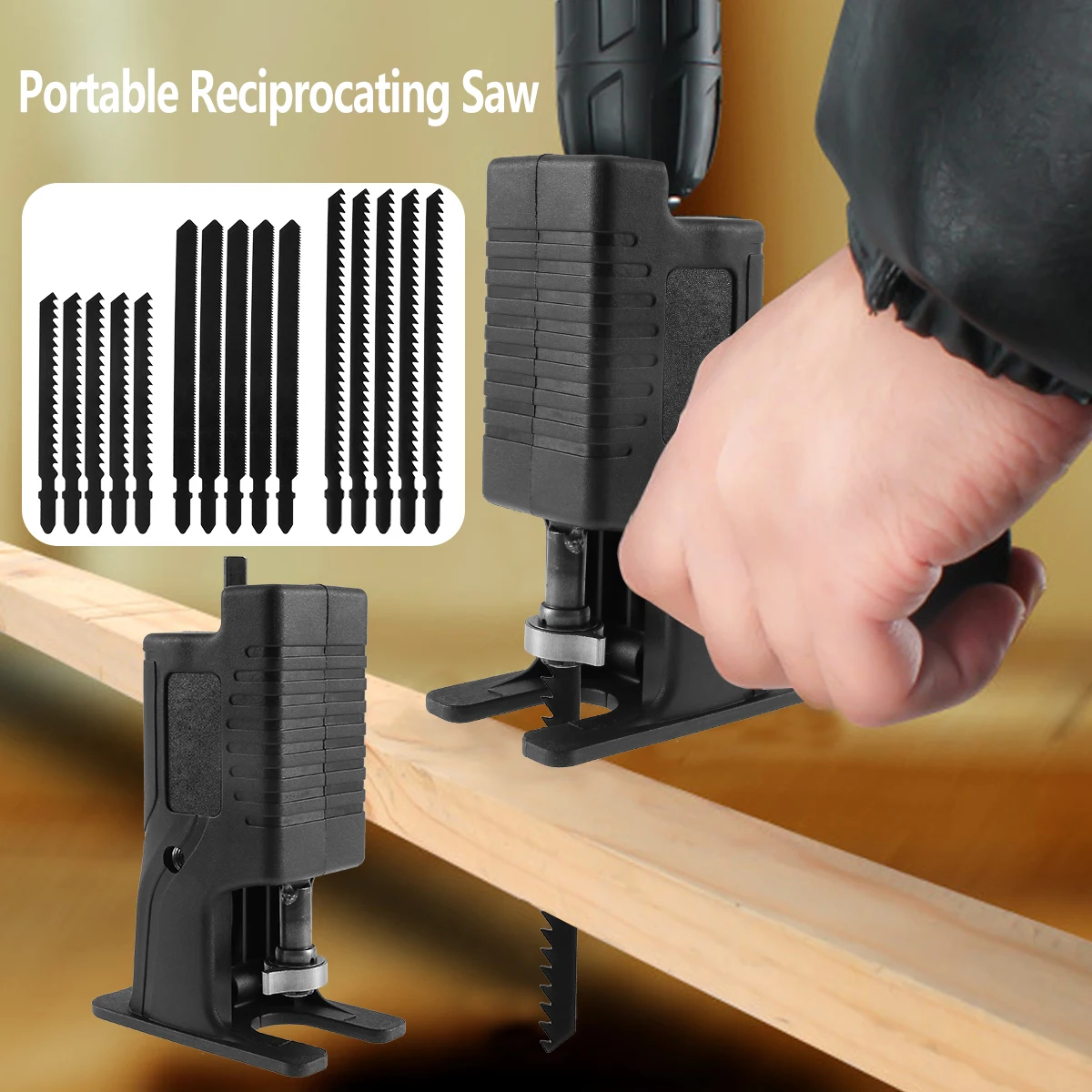 Portable Electric Drill Converter Reciprocating Saw Adapter Kit Electric Jigsaw with Handle ,Saw Blades for Wood Metal Plastic