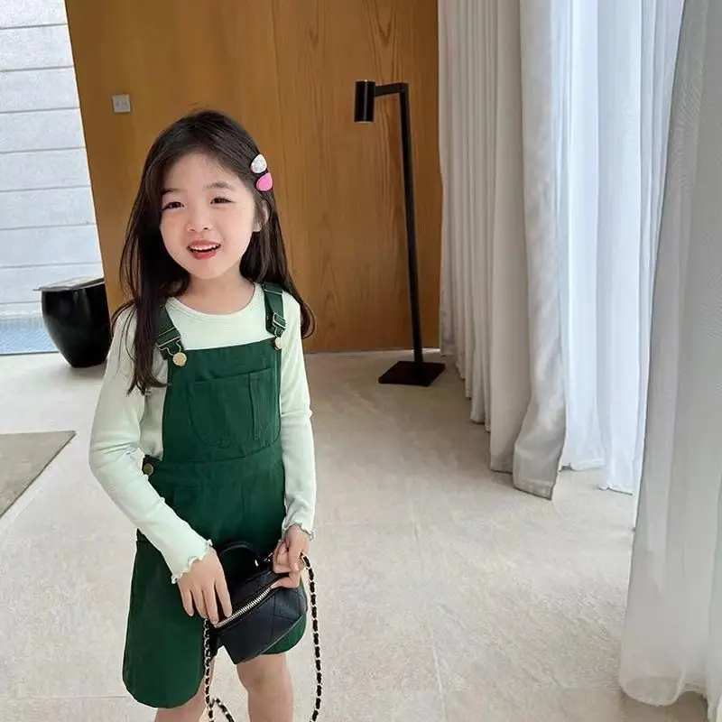 

Mila C 2022 Spring Girls Fashion Long-Sleeve Green Light Green T-Shirt + Strap Dress 2Pcs Suit Children Casual Set Kids Clothes