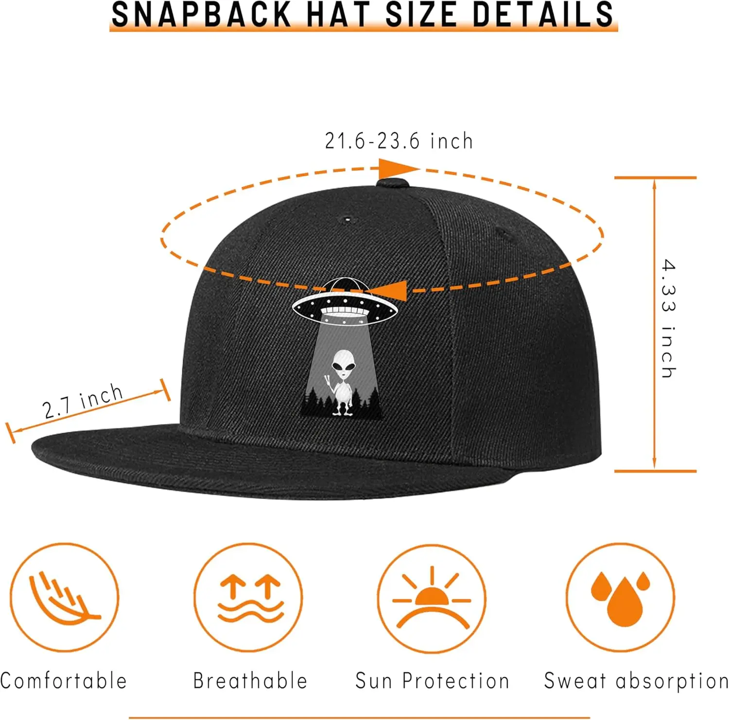 Фото Ufo Aliens Snapback Шляпы для мужчин Flat Bill Hat для мальчика Рюкзак Snap Бейсболка Черная №2