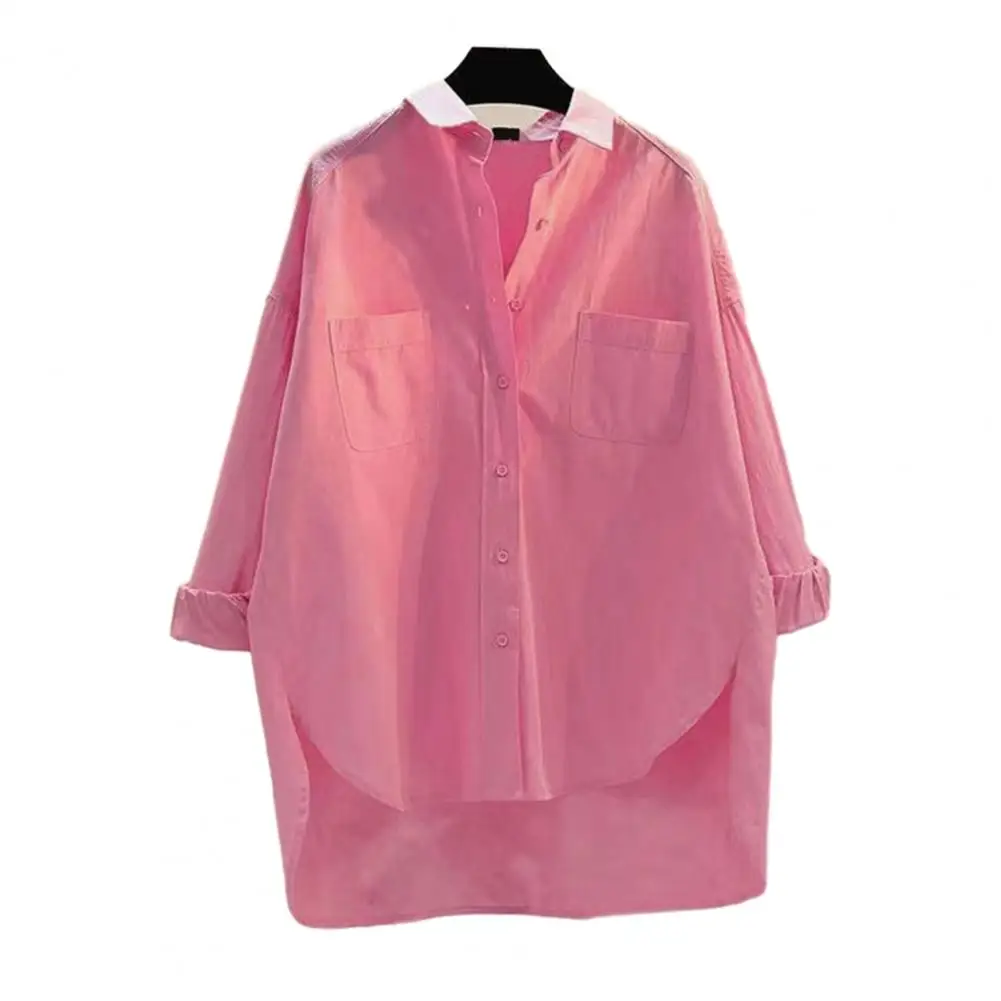 

Women Shirt Tops Stylish Women's Lapel Blouse Casual Loose Fit High-low Hem for Spring Autumn Fashion Breathable Women Shirt