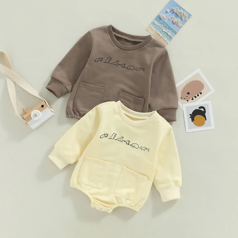 

Детский комбинезон с длинным рукавом, с карманами и принтом динозавра