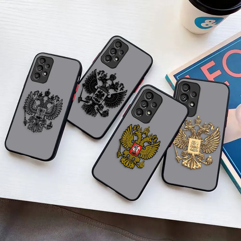 

Matte Phone Case for Samsung A73 A72 A71 A53 A52 A51 A50 A42 A32 A33 A30 A23 A22 A21S A20S 5G 4G LITE Case Russian Flags Emblem