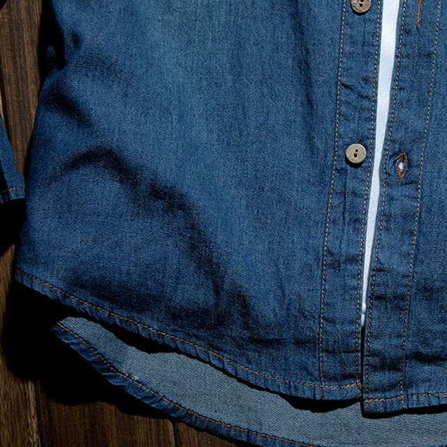 Fashion Classic Retro Jeans Shirt with Pocket Slim Fit Tops Men Clothing for Spring Men's Long Sleeve Denim Shirt Blue MY850 6