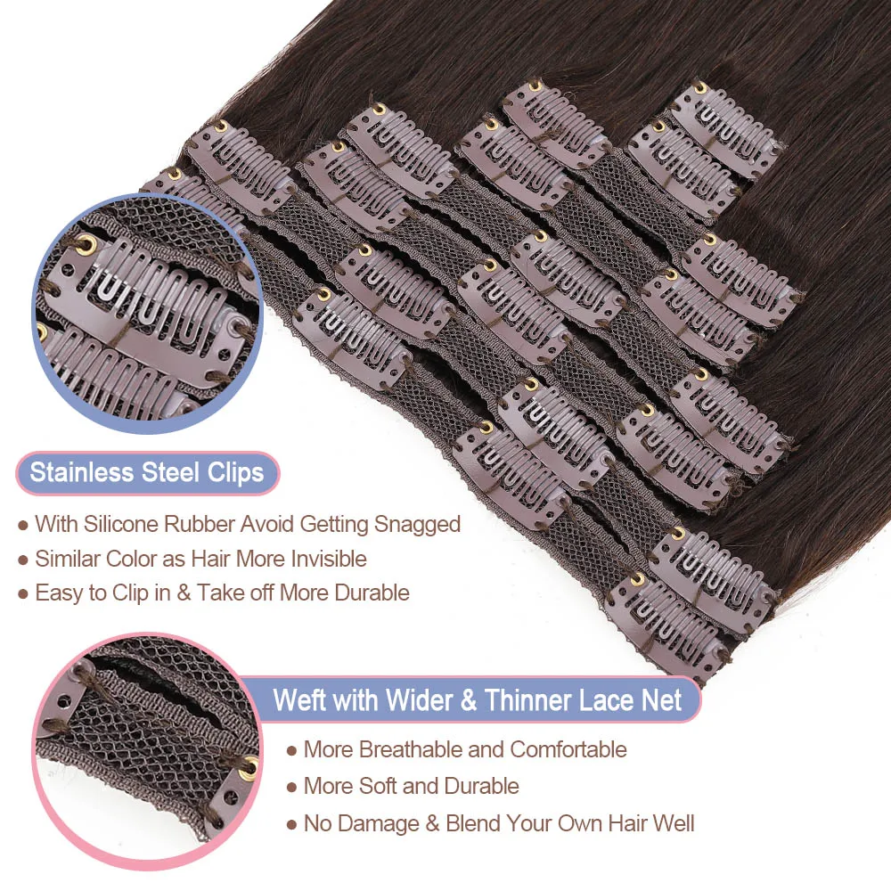 Накладные волосы на заколке настоящие человеческие бесшовные прямые 8 шт. 120 г с