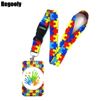 autism pattern palm puzzle art cartoon anime fashion lanyards bus id name work card holder accessories decorations kids gifts