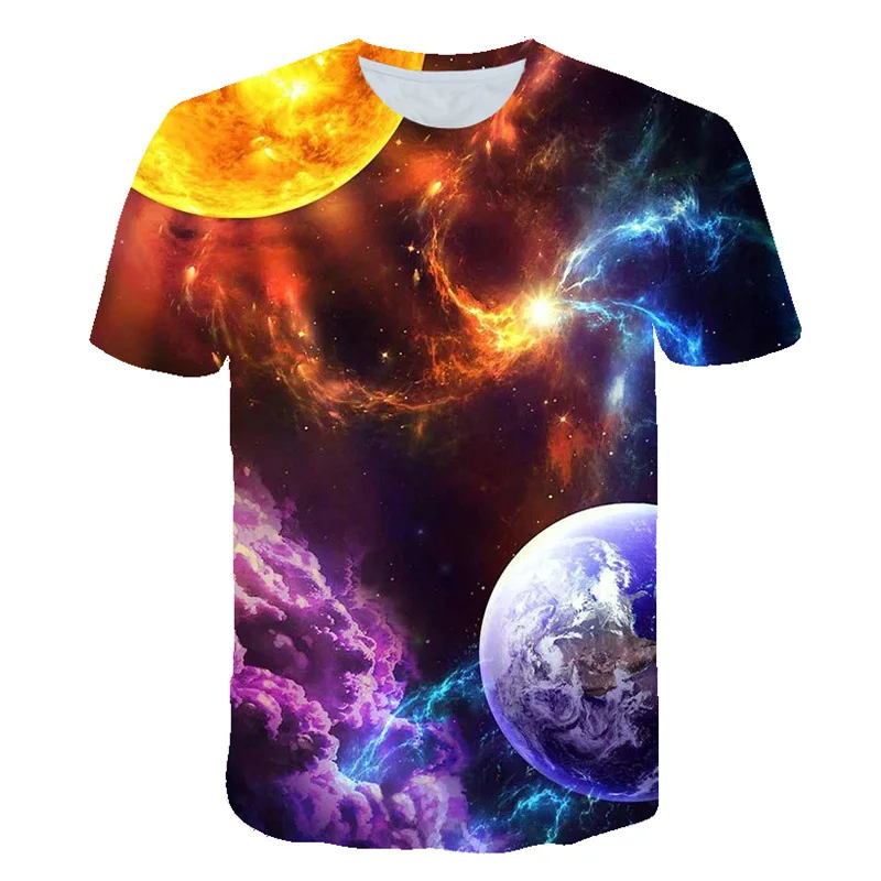 

Футболка мужская с 3D-принтом звездного неба, Свободный Топ с коротким рукавом и круглым вырезом, лето 2022