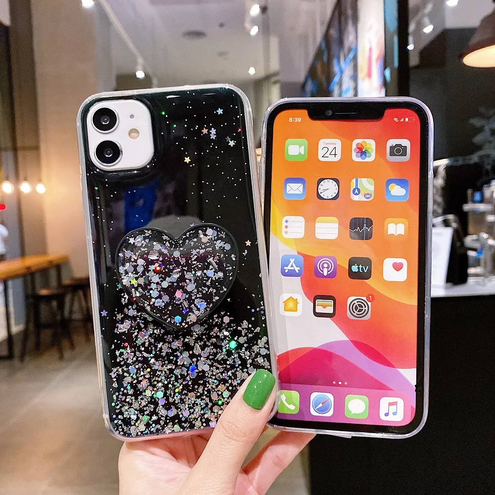 Holder Glitter Case For Oppo Realme 8 7 6 8i C21Y C21 C25Y C11 C20 C15 C12 C25 3 5 Pro C3 C2 Case Silicone Transparent Cover