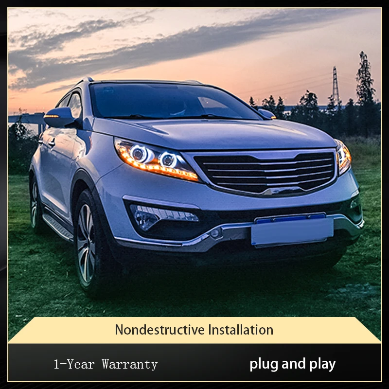 Автомобильные фары для Kia Sportage 2010-2014 глаза ангела улучшенный дизайн Проекционные