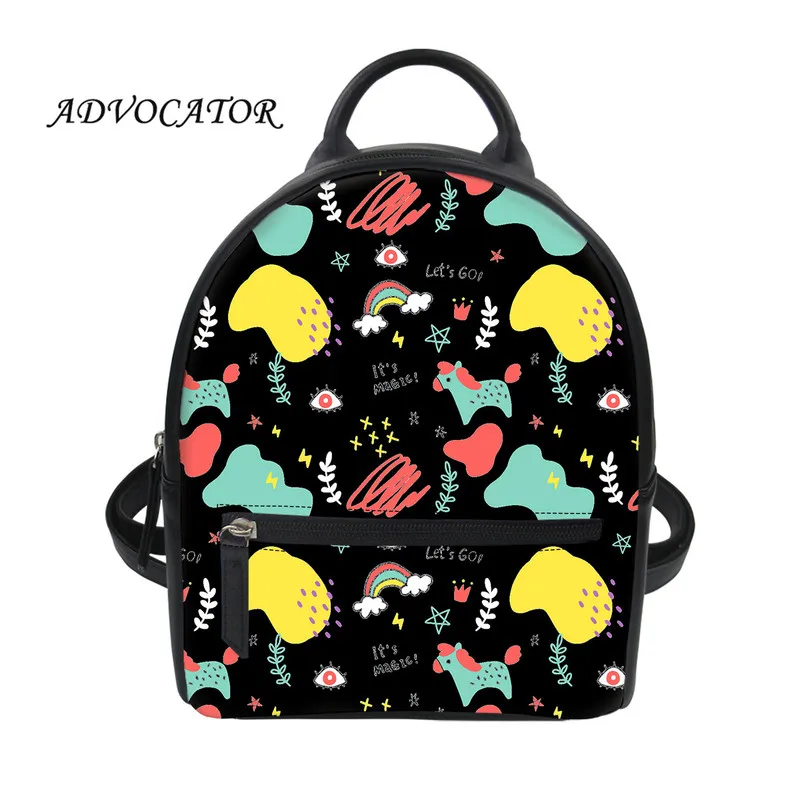 

Women Small Backpack PU Leather Cartoon Rainbow Animals Design School Bags for Teenager Girls Female Travel Backpack Zaino Donna