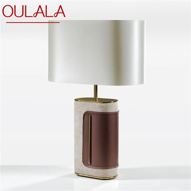 

OULALA Postmodern Table Lamp LED Simple Fashion Bedside Desk Light Vintage Leather Decor for Home Living Room Bedroom
