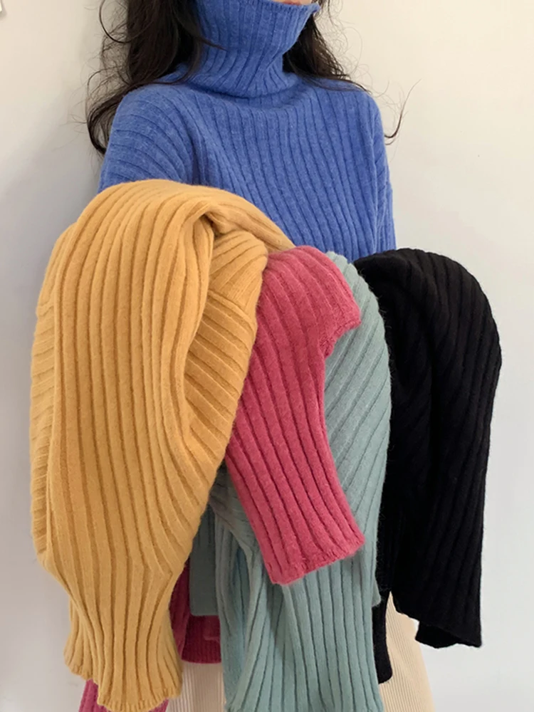 

GUUZYUVIZ Vintage Turtleneck Pullover Women Sweater Winter Casual White Warm Thick Knitted Sweaters Women