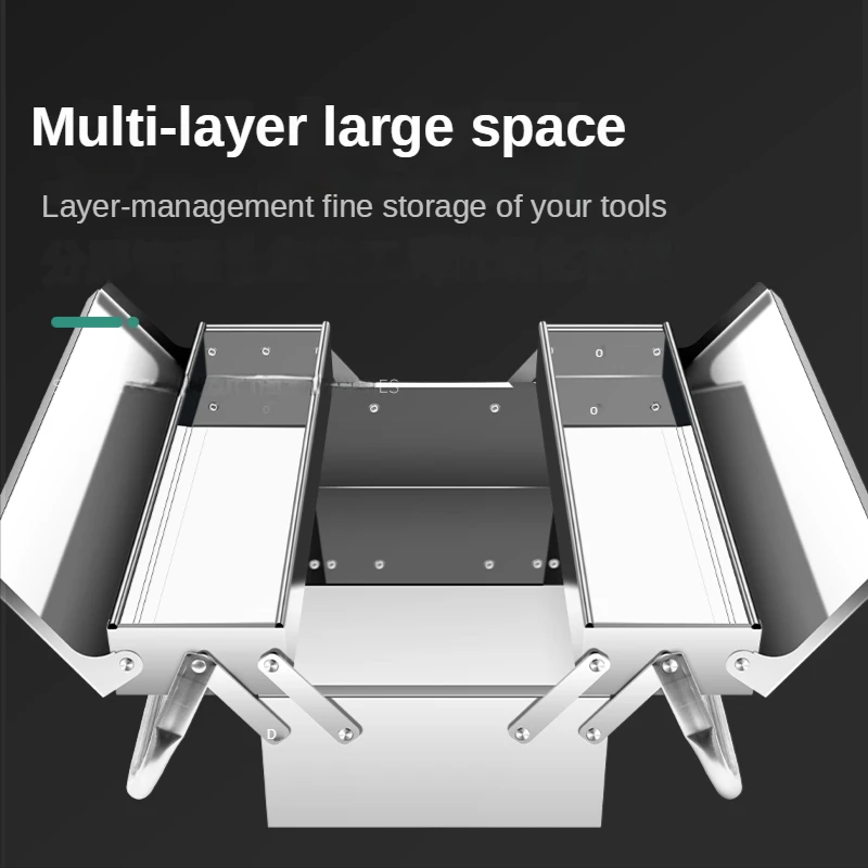 Stainless Steel Three-layer Folding Toolbox Multifunctional Household Large Industrial-grade Portable Iron Metal Storage Box