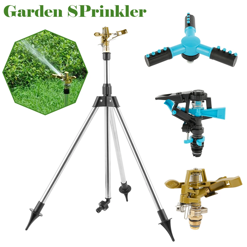 

360 Degree Garden Sprinkler Lampstand Watering System Stainless Steel Tripod Impact Sprinkler Farmland Plant Flower Irrigation
