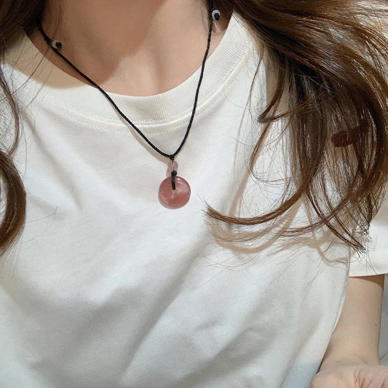 Регулируемое Ожерелье Из Черной Веревки с Агатовой безопасной кнопкой