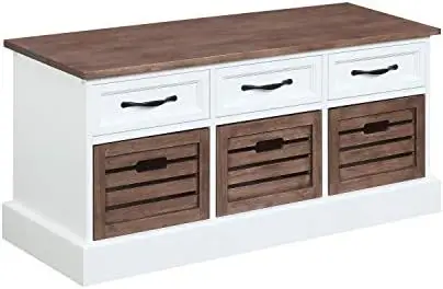 

3-Drawer Storage Bench White and Weathered Grey