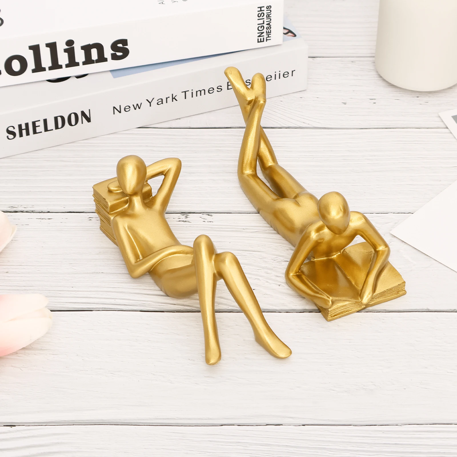 

Thinker Statue Gold Reading Statues Resin Figurines Abstract Sculpture Aesthetic Decoration Table Ornaments for Office Bedroom