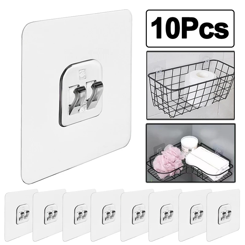 

10Pcs Shelf Fixed Hooks Wall Storage Rack Transparent Hanging Hook Strong Self-Adhesive Snap Bathroom Kitchen Organizer Gadgets