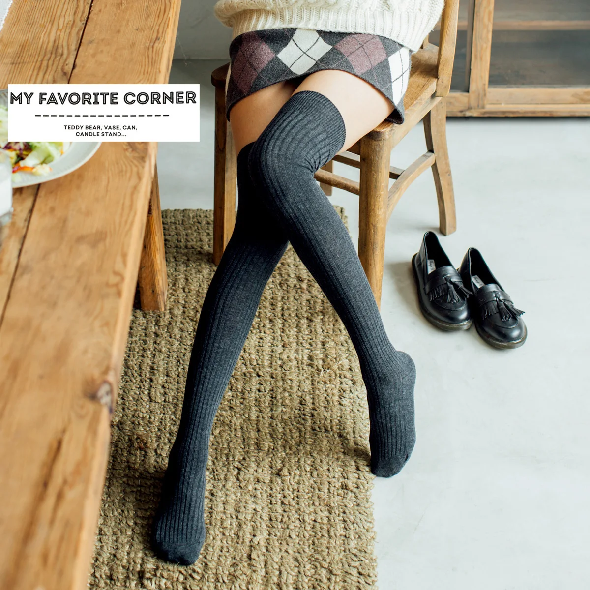 

Bear Autumn/Winter New Flap Cotton Socks Knee Length Women's Socks with Wide Strips Thigh High Socks