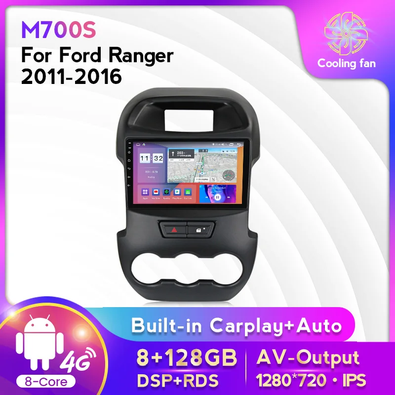 

9INCH Car Radio Stereo Multimedia Player For Ford Ranger 2011-2014 GPS Navigation Android 11 8+128G Carplay+Auto WIFI 4G RDS DSP