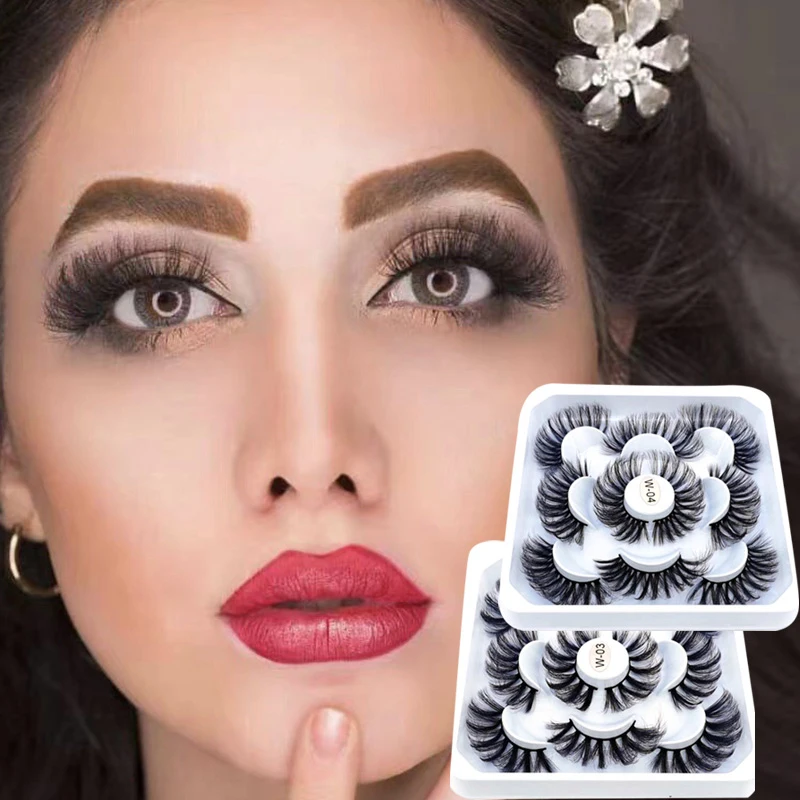 

5 Pairs Mink Hair False Eyelashes DD Curl Eyelashes Bushy Cross Fake Eyelashes Lashes Extension Reusable Russian Lash 2022