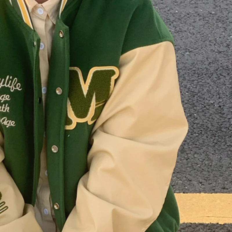 DAYIFUN/женские бейсбольные пальто милый зеленый винтажный топ для девочек с