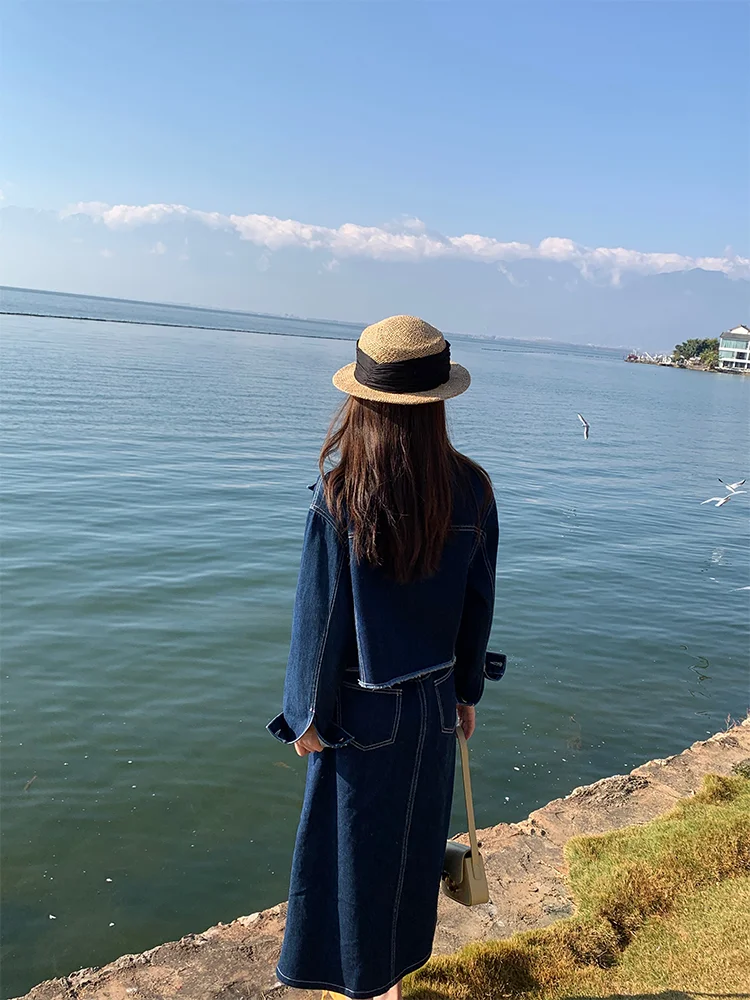 Три хороших продукта маленькое темно-синее короткое джинсовое пальто с высокой